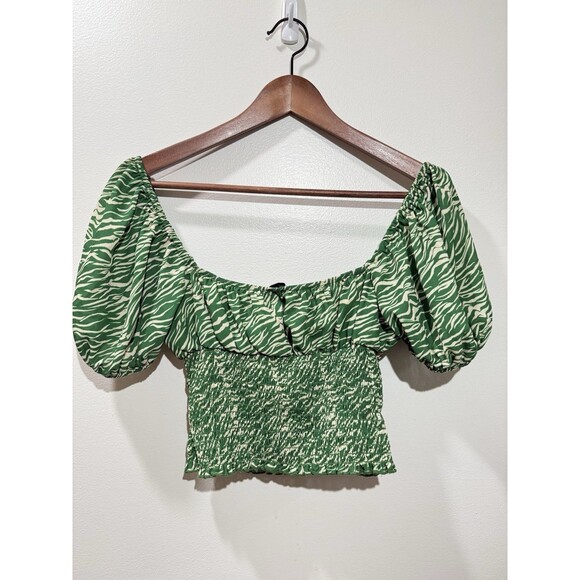 RESA Stella Crop Top Green Puff Sleeve Size XS - Picture 3 of 6